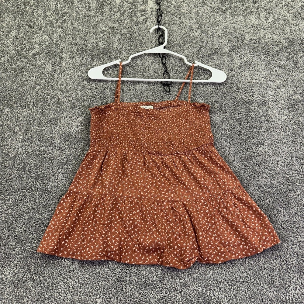 Paper Crane Tank Top Womens M Brown Floral Ruffle Hem Square Neck Rayon Summer